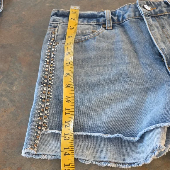 VENUS Light Blue Denim Jean Shorts with Rhinestone Side Trim - Picture 4 of 6